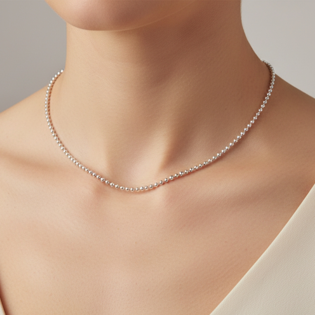 Шариковая цепь из серебра 925 пробы - родированная