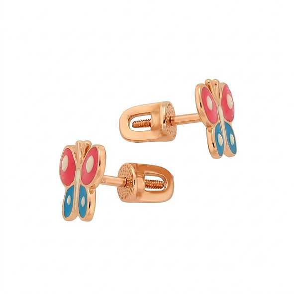 Butterfly earrings for girls in 585 / 14 kt red gold