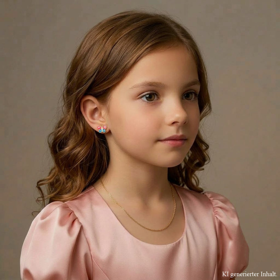 Butterfly earrings for girls in 585 / 14 kt red gold