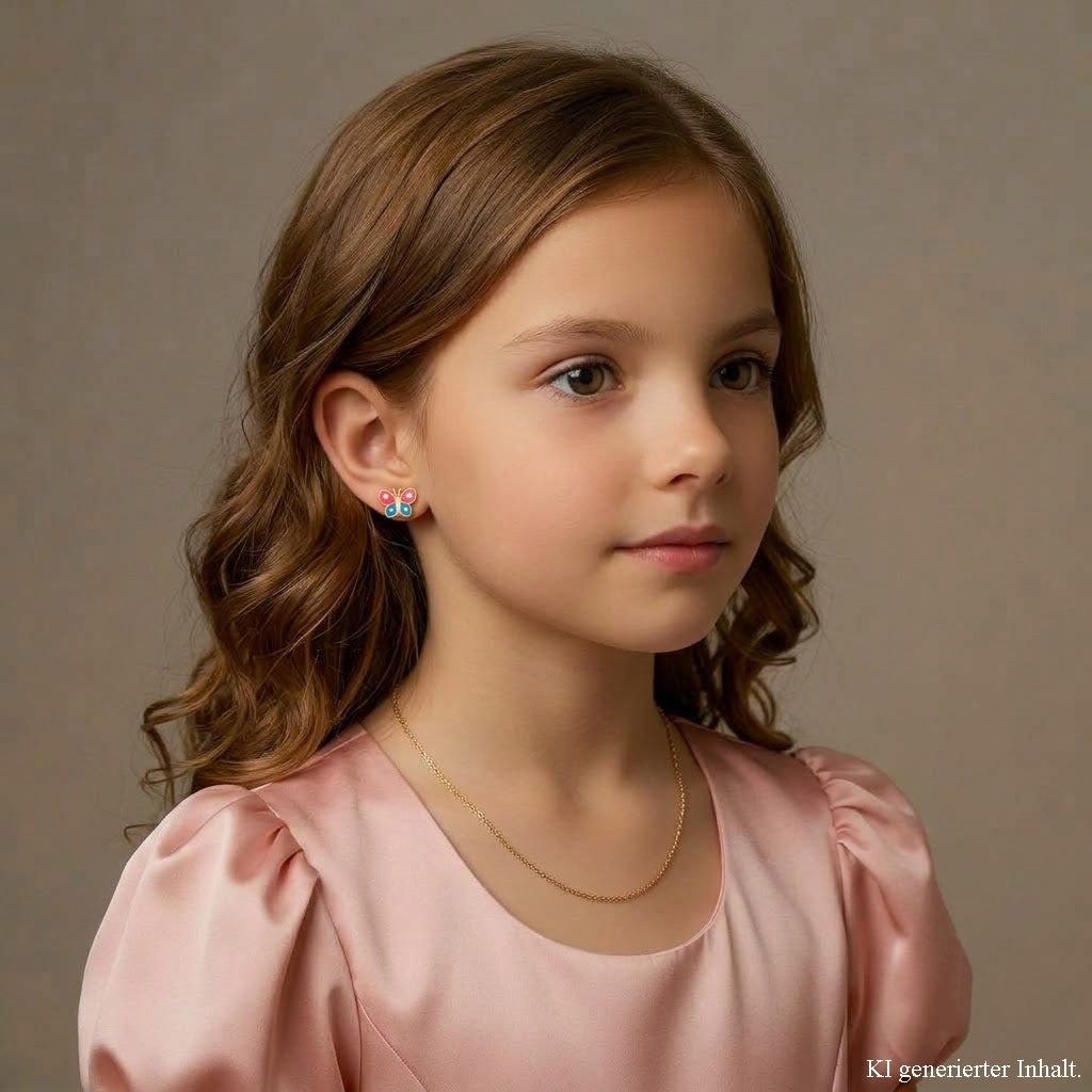 Butterfly earrings for girls in 585 / 14 kt red gold