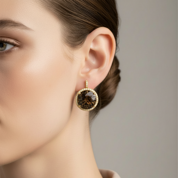 Gold earrings with smoky quartz
