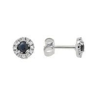 Ohrstecker mit Saphire und Diamanten. Weißgold 585