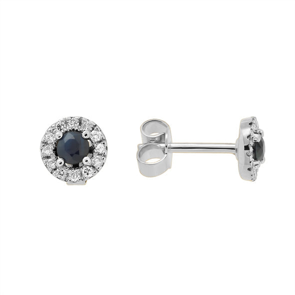 Ohrstecker mit Saphire und Diamanten. Weißgold 585
