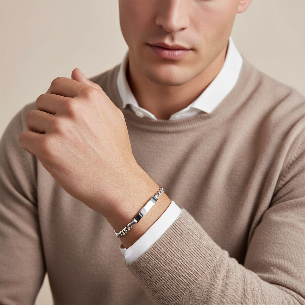 Armband mit Gravurplatte, Silber 925
