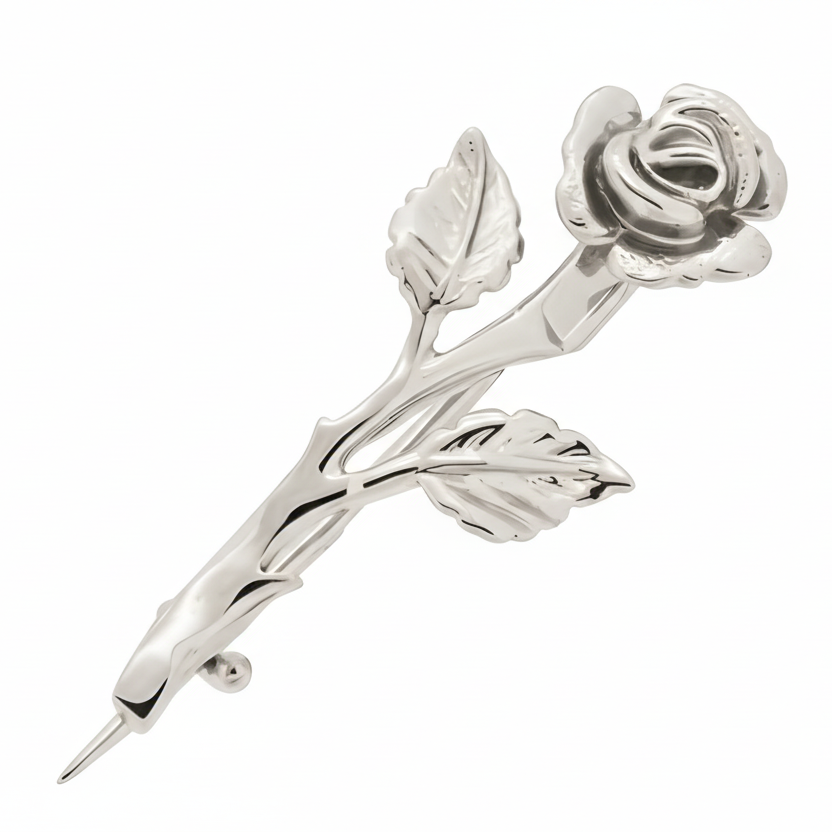 Sicherheitsnadel "Rose" aus Weißgold 585