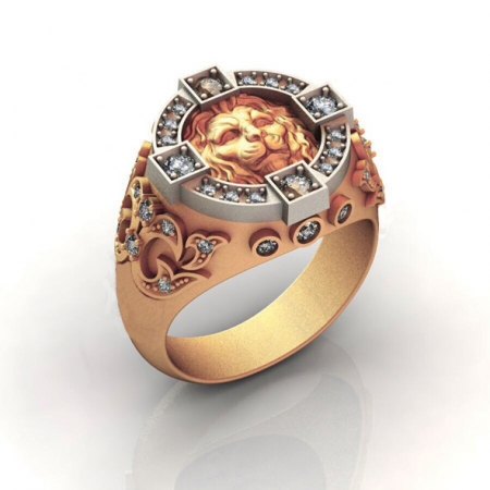 Men's ring made of gold , Lion