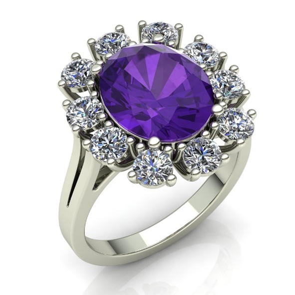Ring with amethyst stone 20(63) / White gold / 8 kt