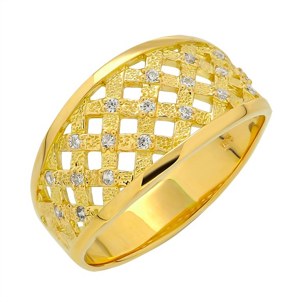 Golden women's ring with zirconia