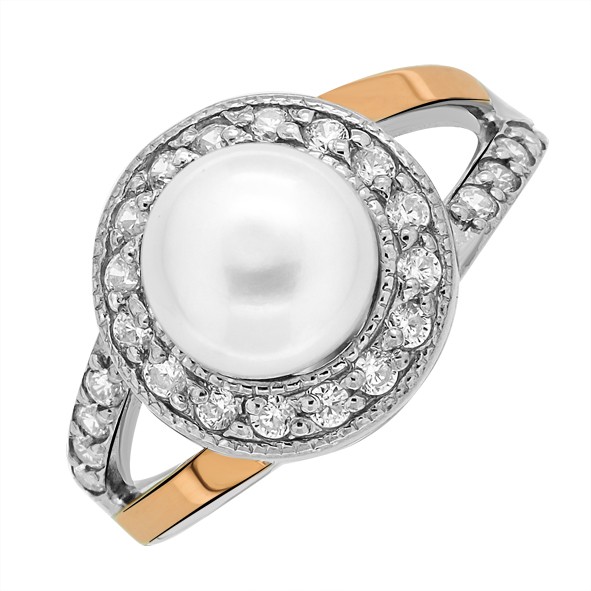 Женское кольцо из серебра с вставкой из красного золота 375 пробы 17,5(55)