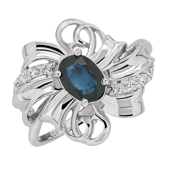 Женское кольцо с сапфиром и цирконием из серебра