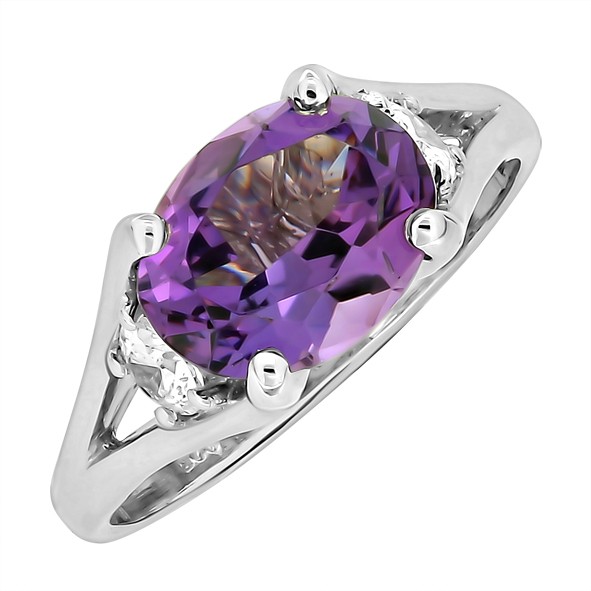 Женское кольцо с аметистом и цирконием из серебра