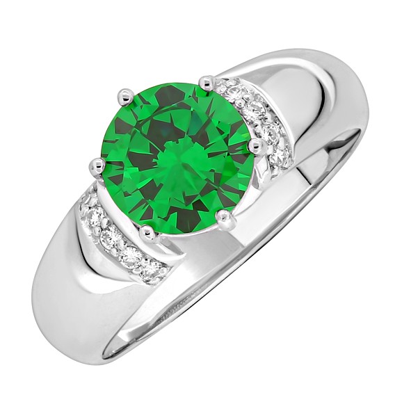 Женское кольцо с зелёным цирконием из серебра