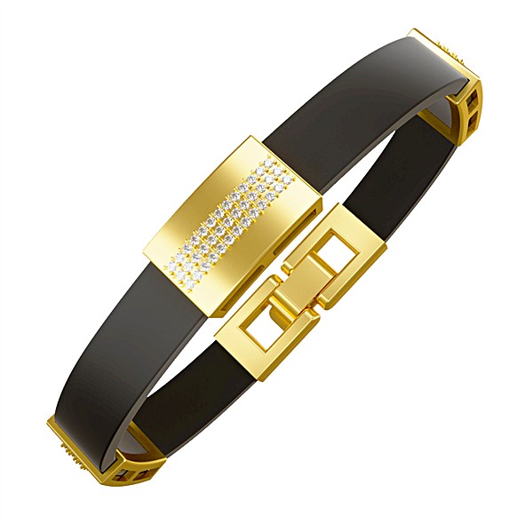 Rubber bracelet with gold elements and zirconia