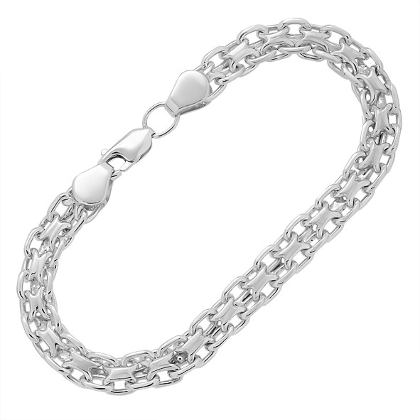 Armband Doppel Anker Silber 925 Handarbeit Massiv 21 cm / Nicht Geschwärzt