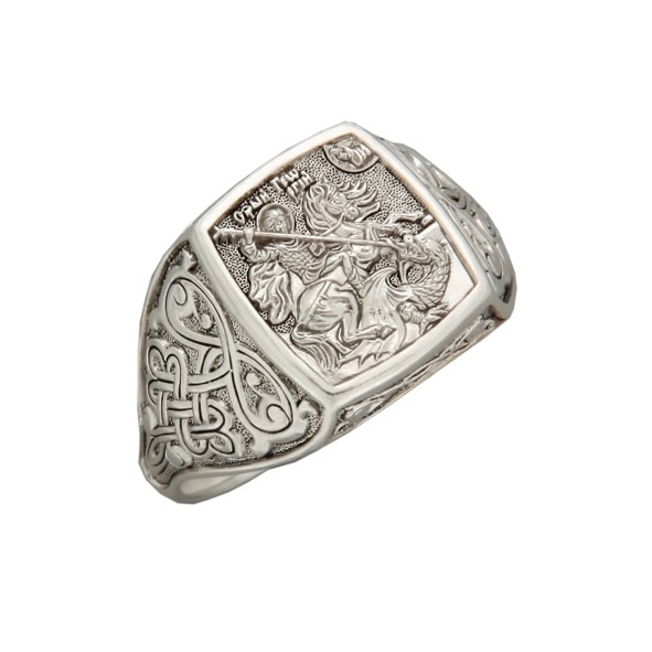 Мужское кольцо-печатка, серебро 925 Георгий Победоносец