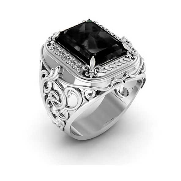Серебряное мужское кольцо с чёрным цирконием