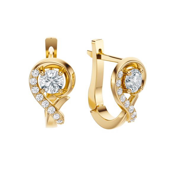 Women's  gold earrings with diamonds