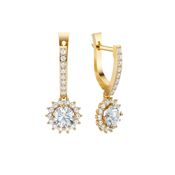 Women's  gold earrings with diamonds