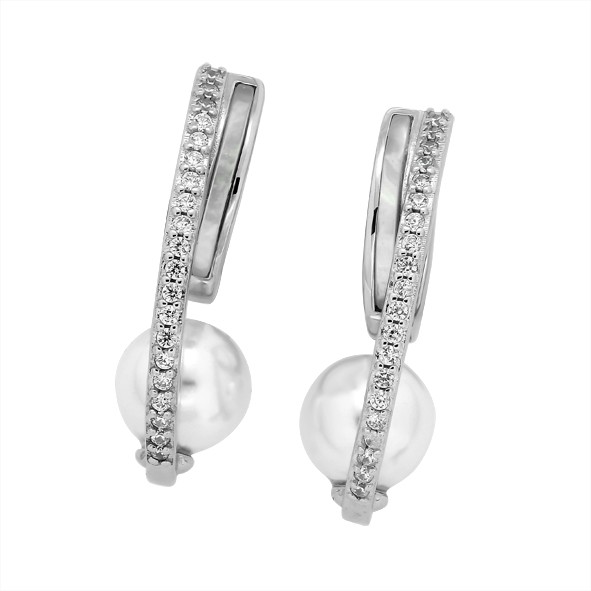 Серебряные серьги с жемчугом и цирконием