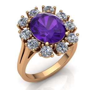 Ring with amethyst and diamond
