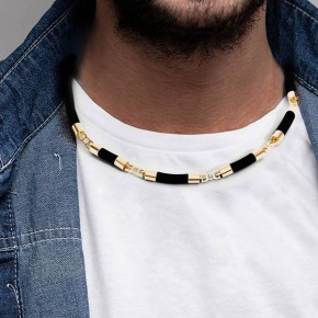 Kautschuk-Collier mit Goldelementen