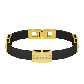 Rubber bracelet with gold elements and zirconia