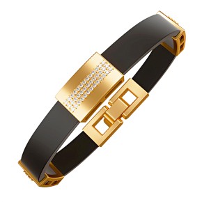 Rubber bracelet with gold elements and zirconia