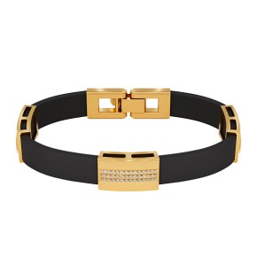 Rubber bracelet with gold elements and zirconia